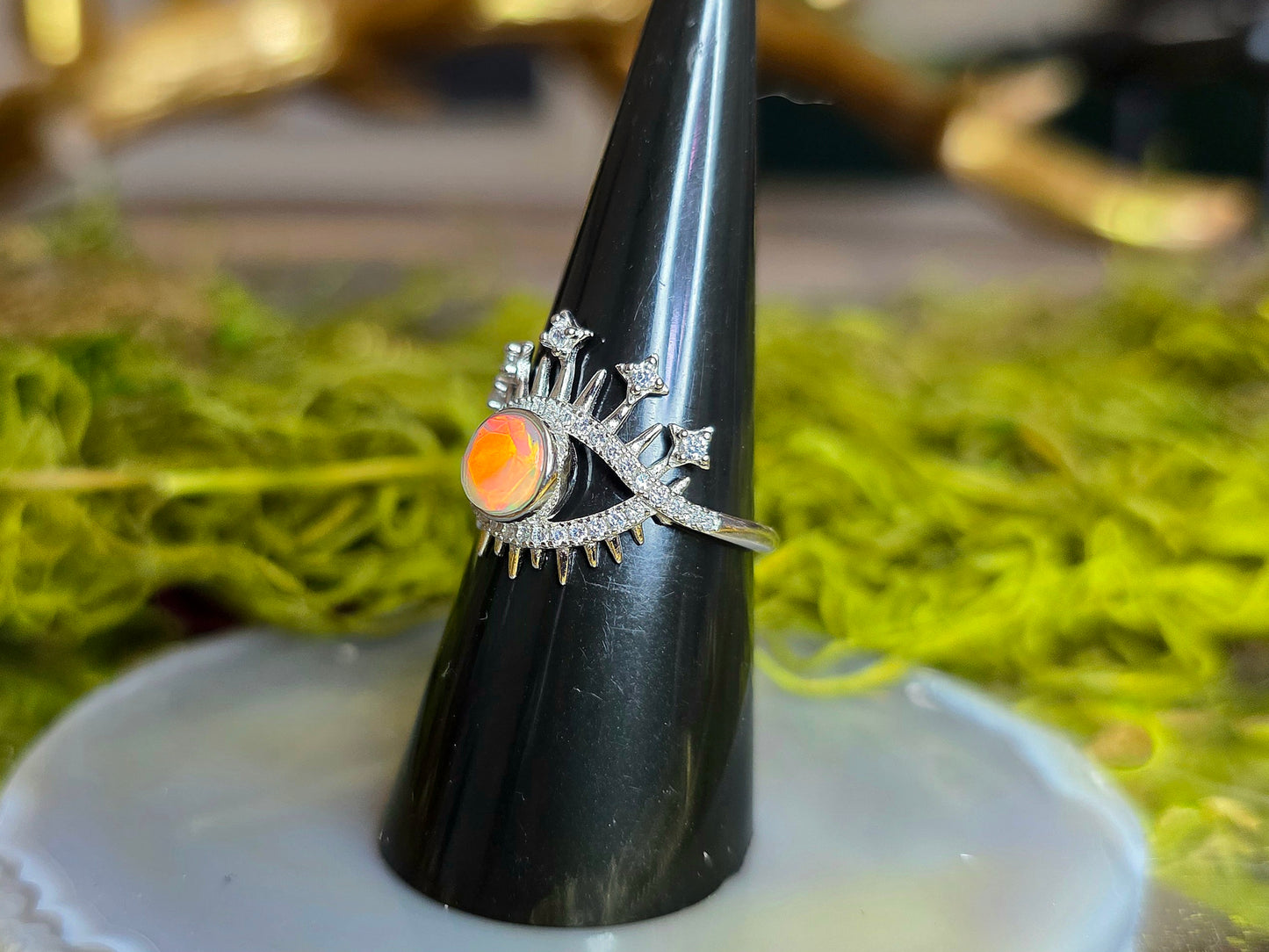 White Opal Evil Eye Ring A