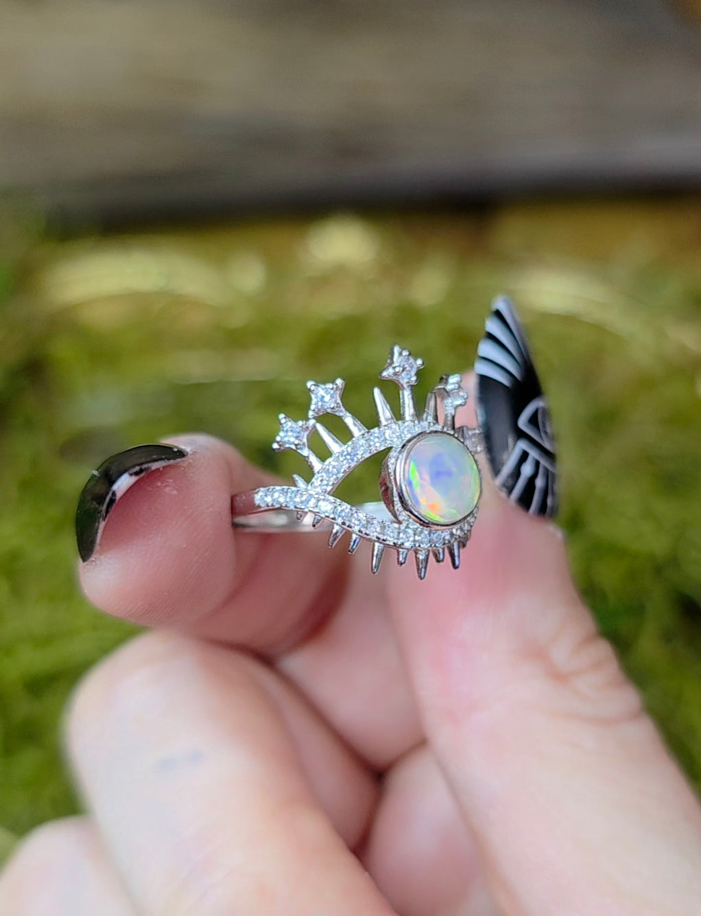 White Opal Evil Eye Ring A