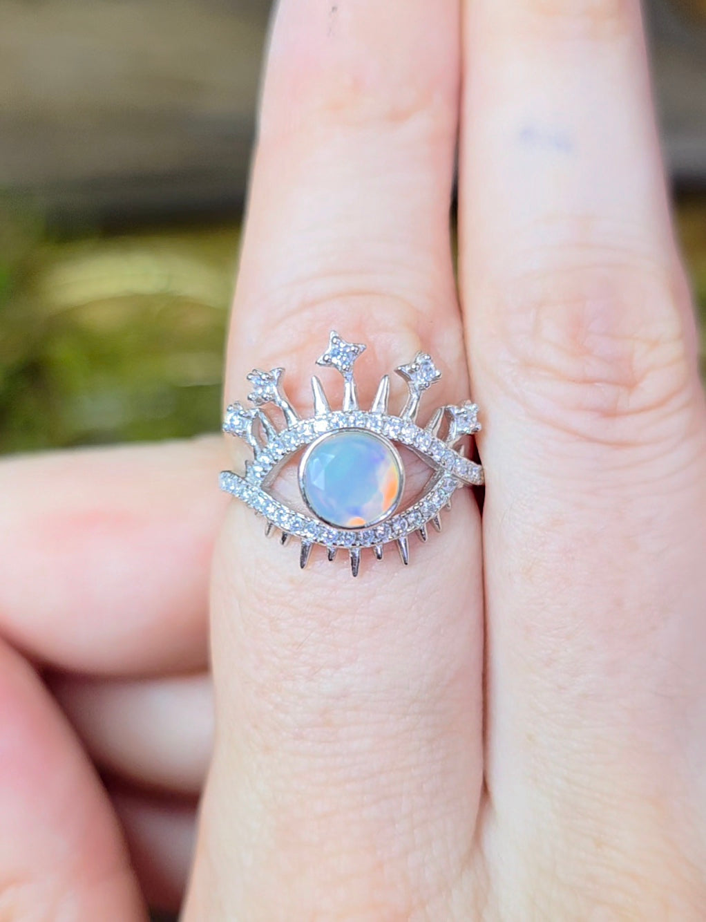 White Opal Evil Eye Ring A