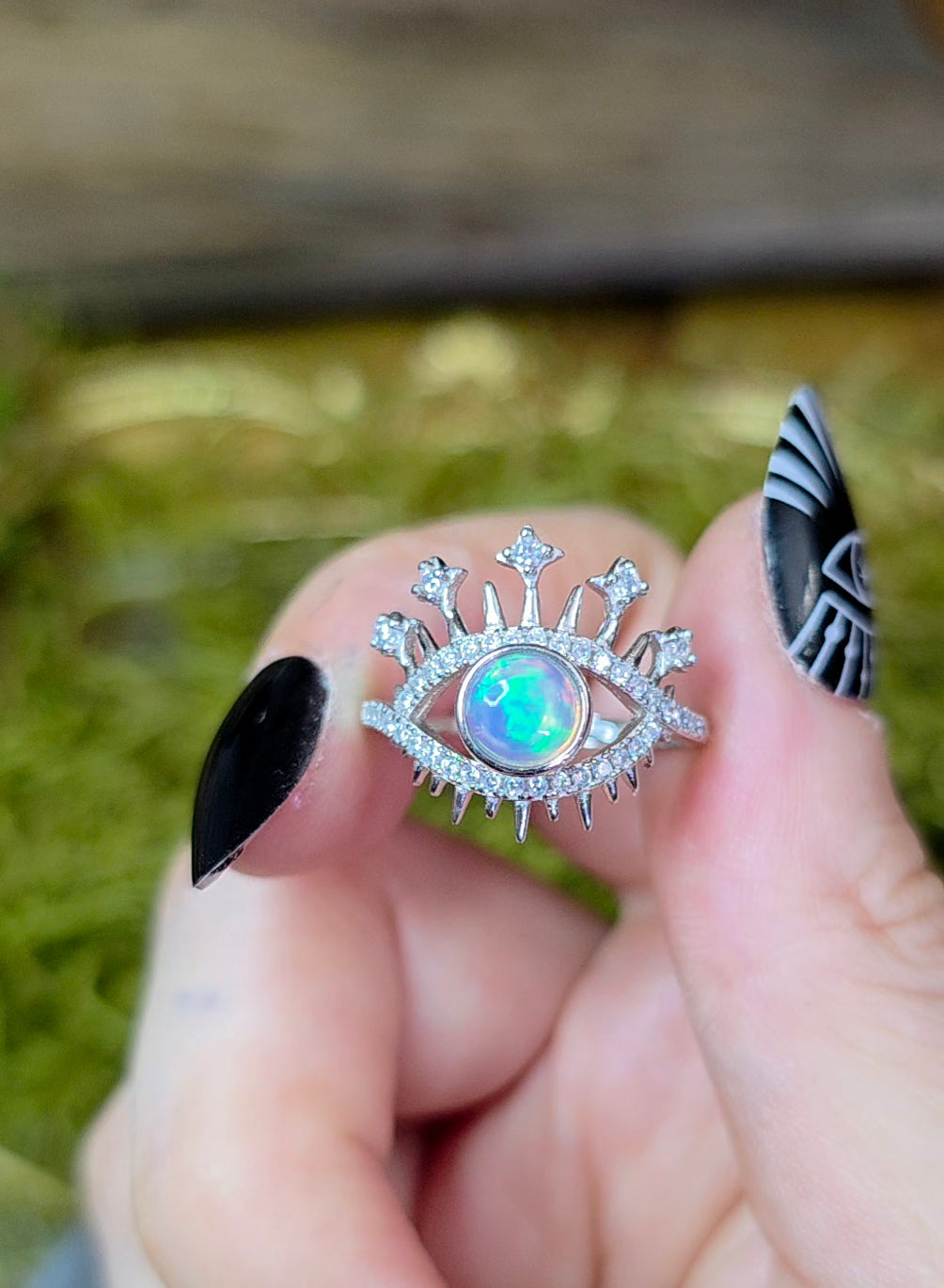 White Opal Evil Eye Ring B