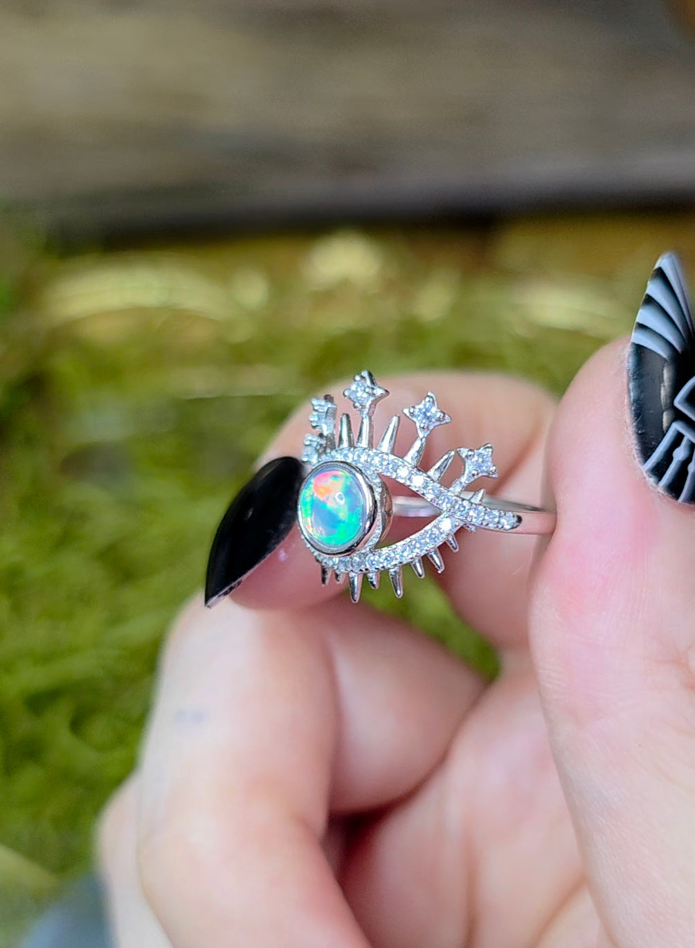 White Opal Evil Eye Ring B