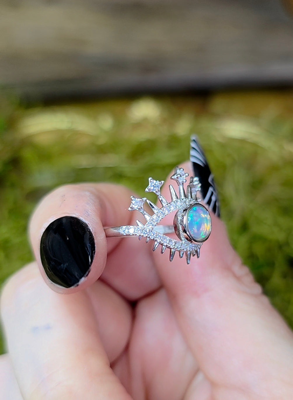 White Opal Evil Eye Ring B