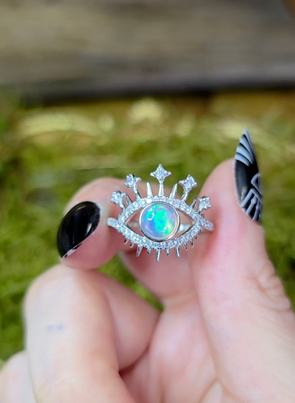 White Opal Evil Eye Ring B