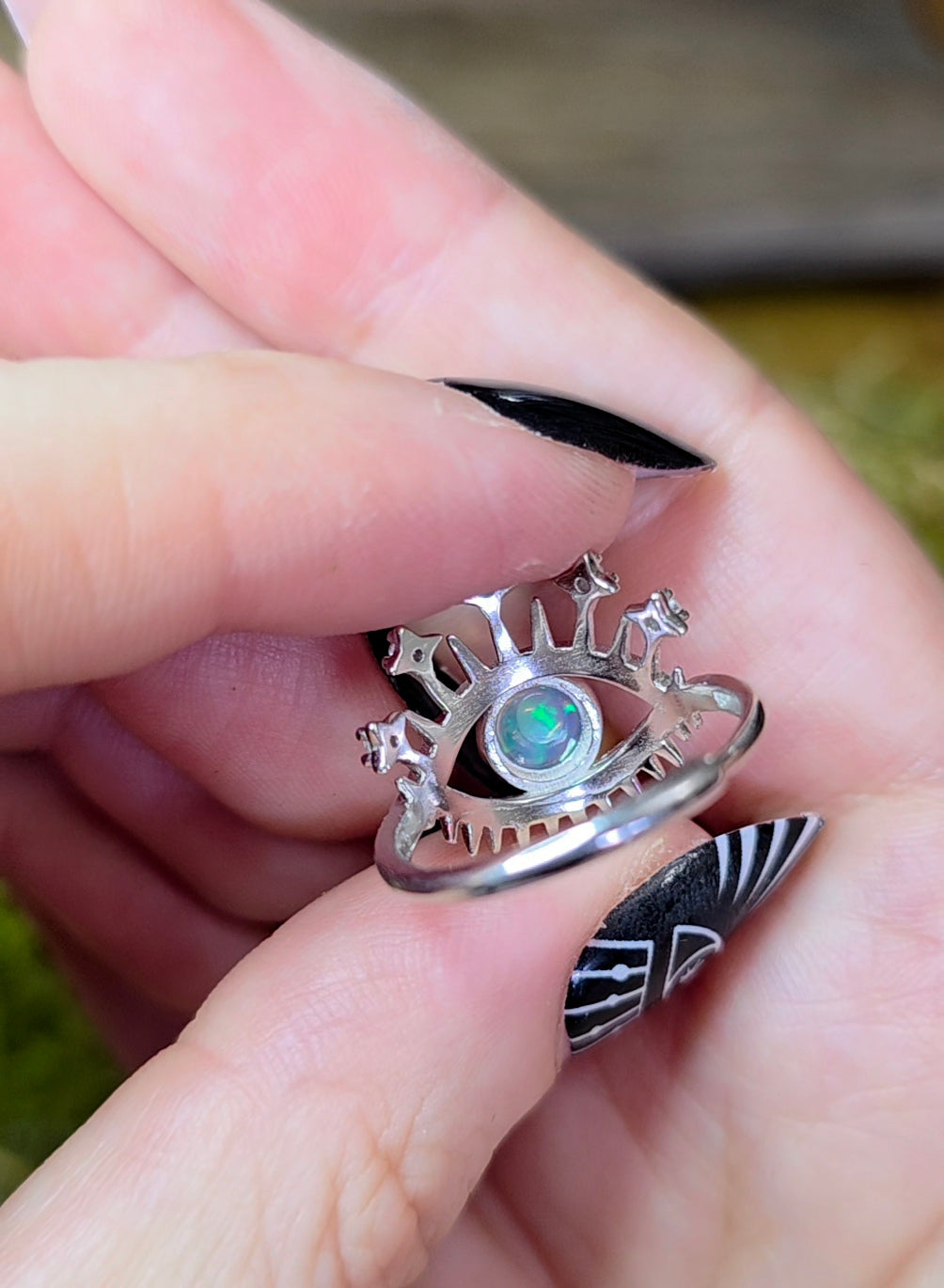 White Opal Evil Eye Ring B
