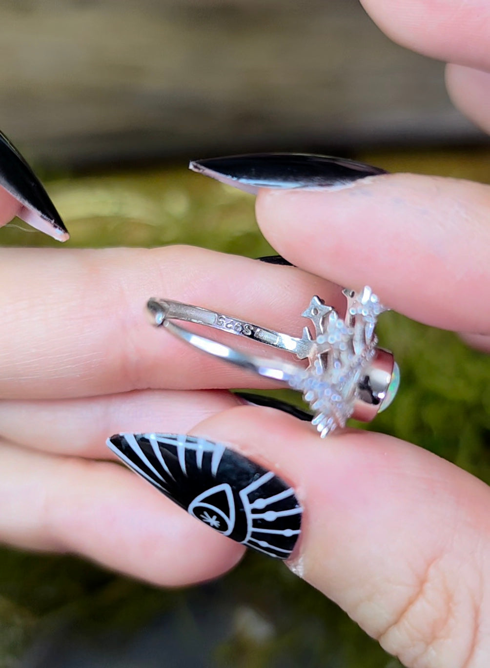 White Opal Evil Eye Ring B