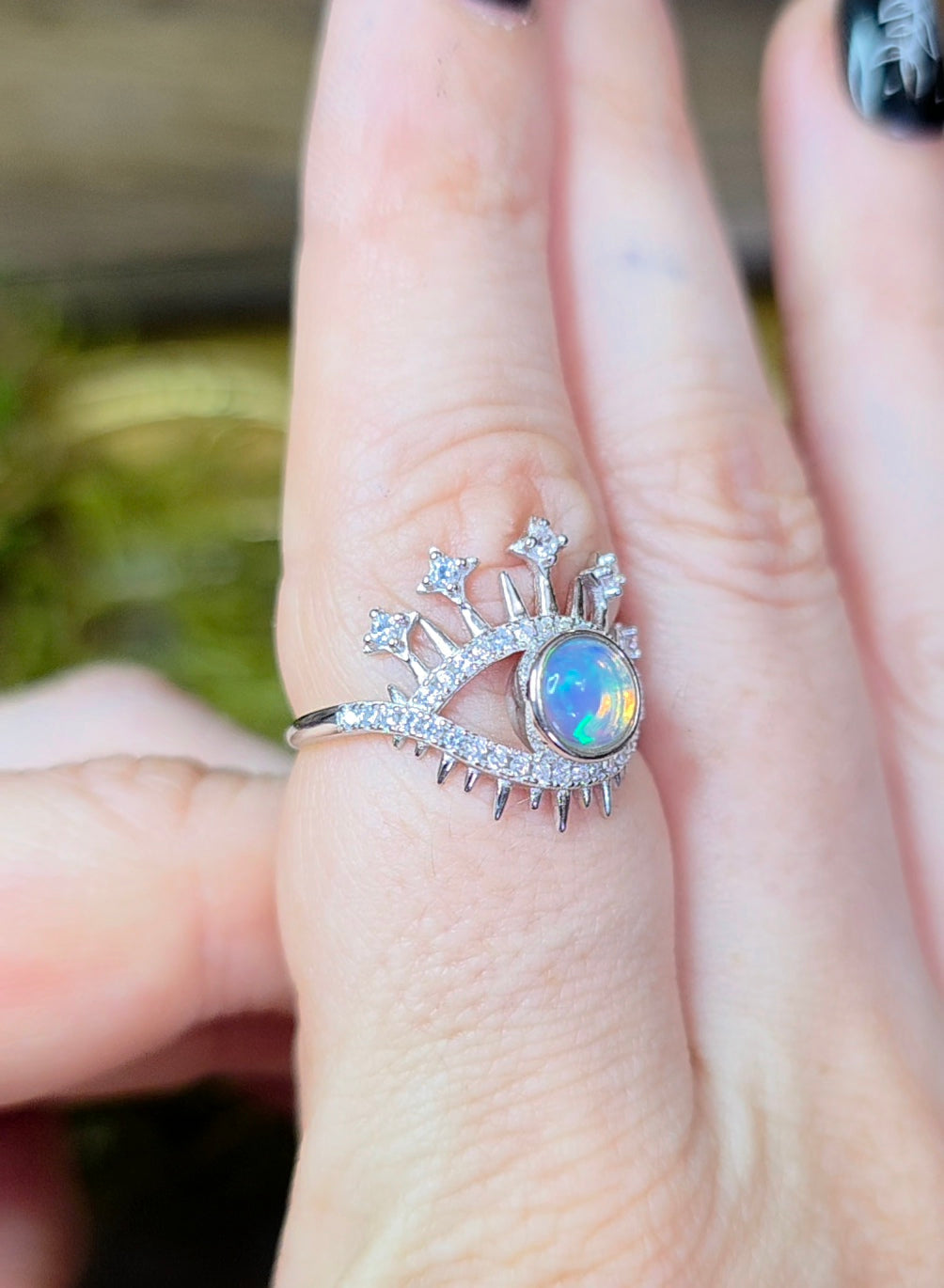White Opal Evil Eye Ring B