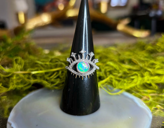 White Opal Evil Eye Ring B