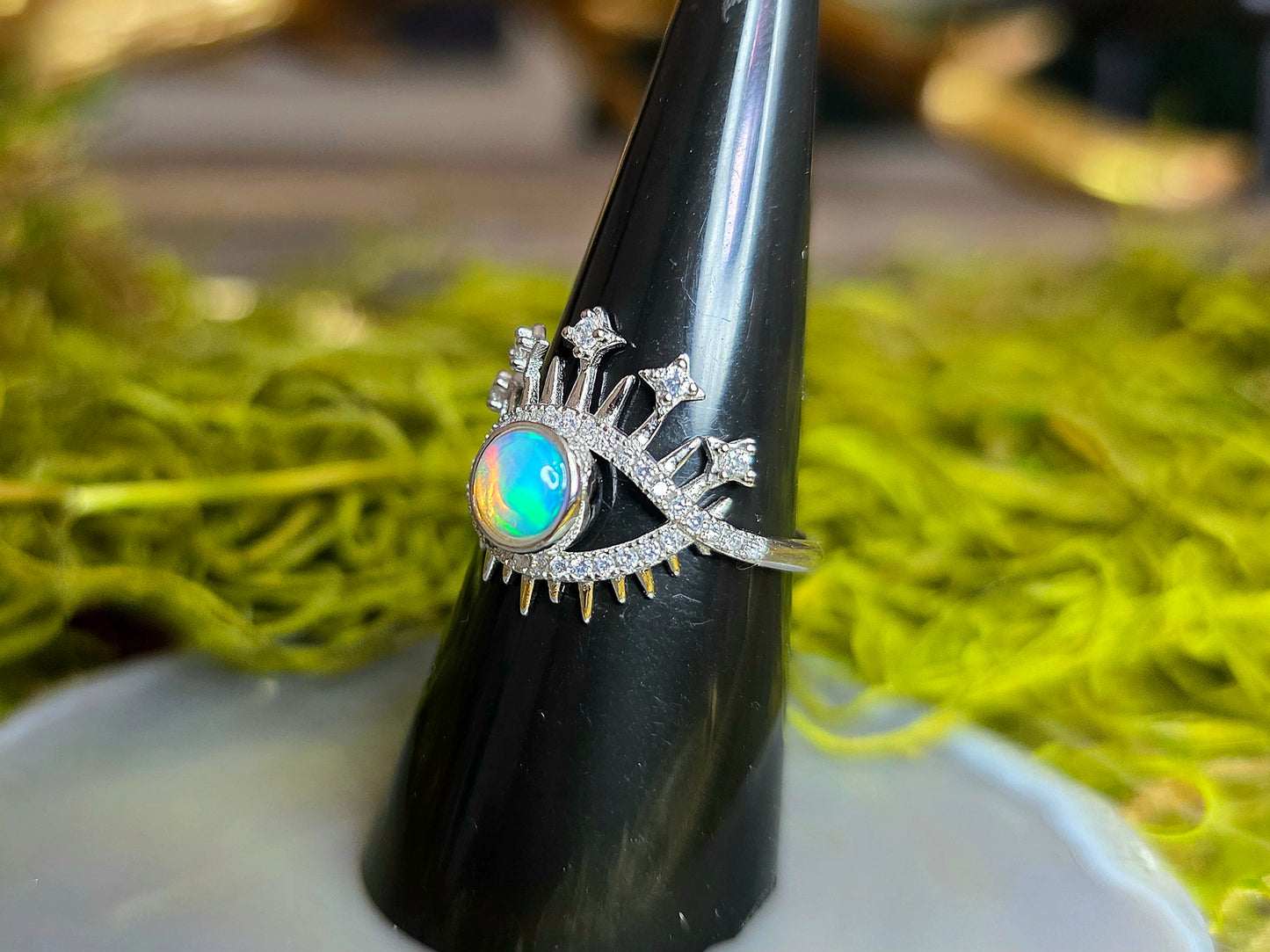 White Opal Evil Eye Ring B