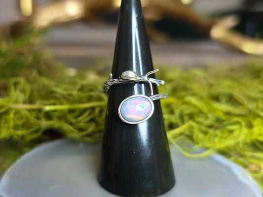 White Honeycomb Opal Snail Ring