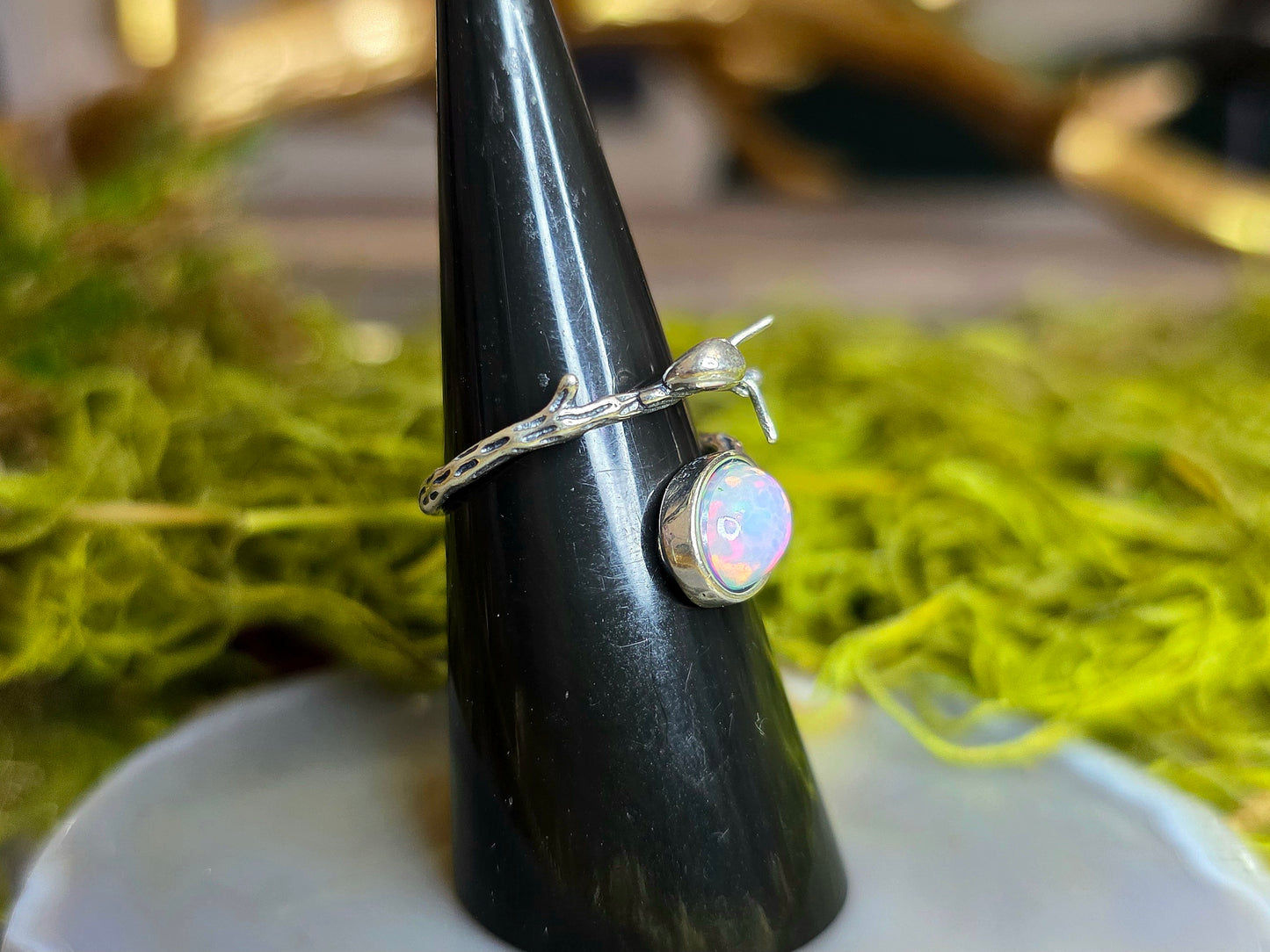 White Honeycomb Opal Snail Ring