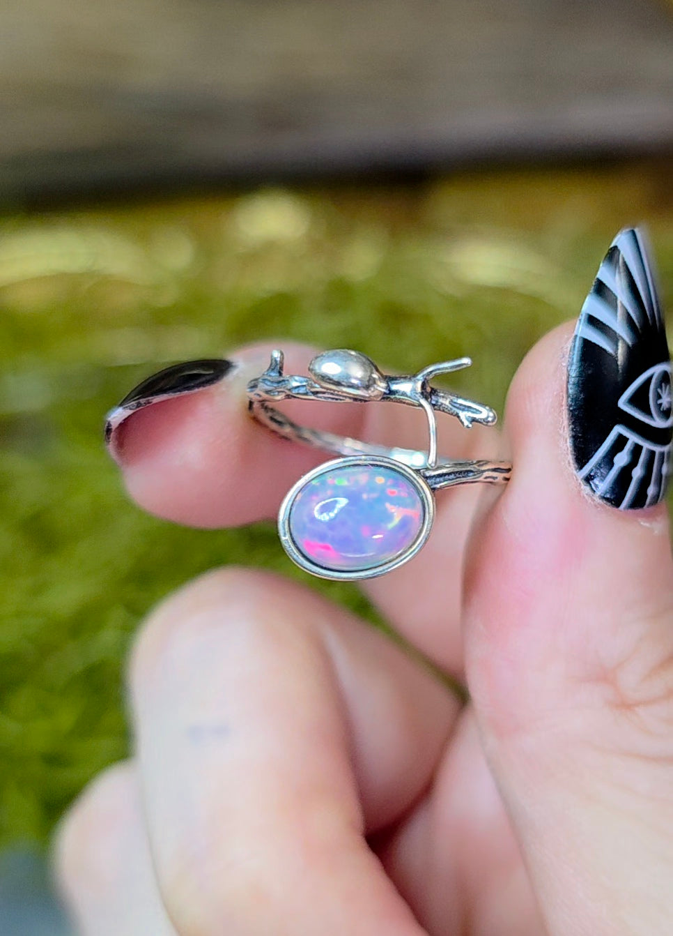 White Honeycomb Opal Snail Ring