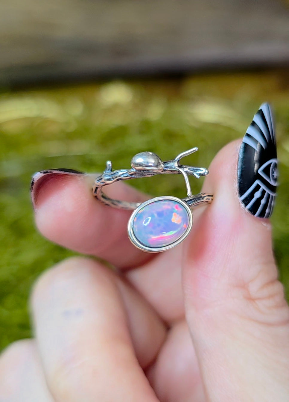 White Honeycomb Opal Snail Ring
