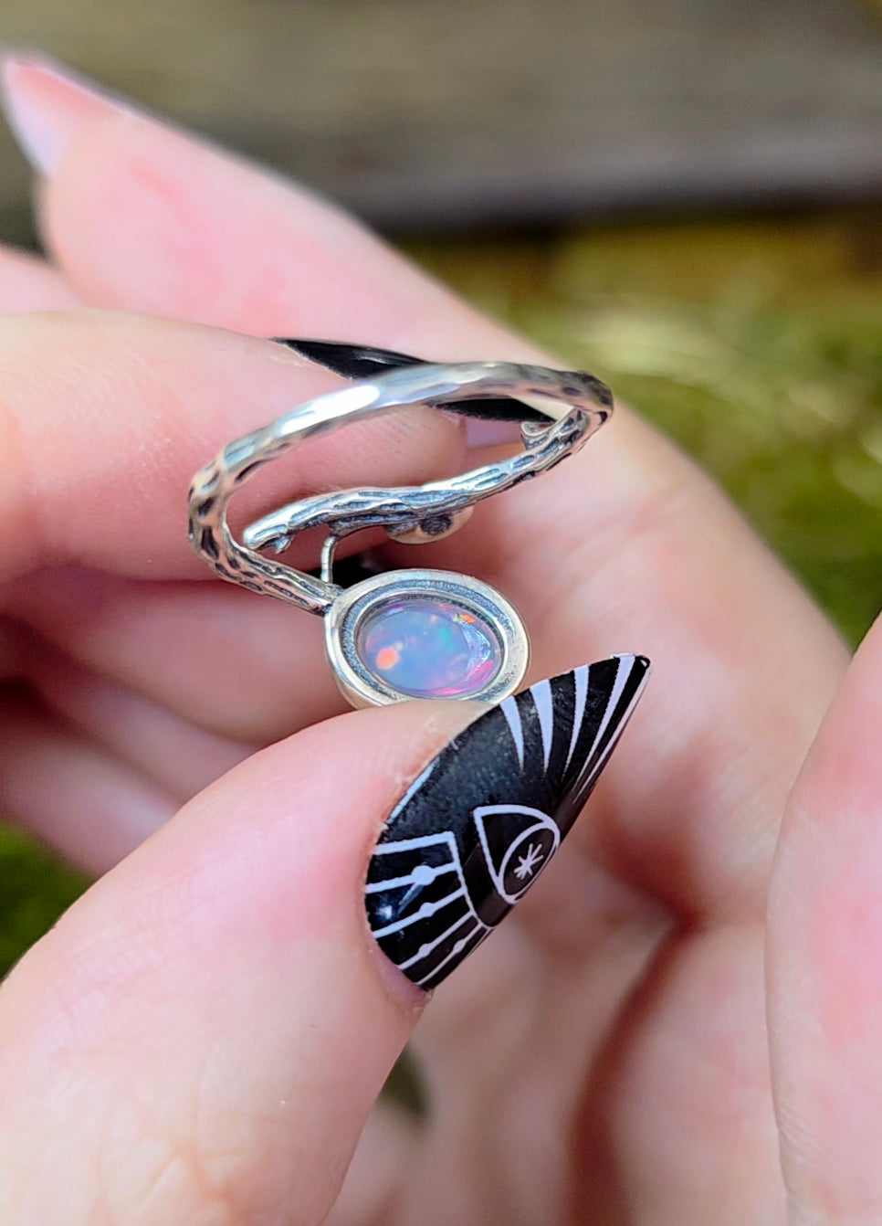 White Honeycomb Opal Snail Ring