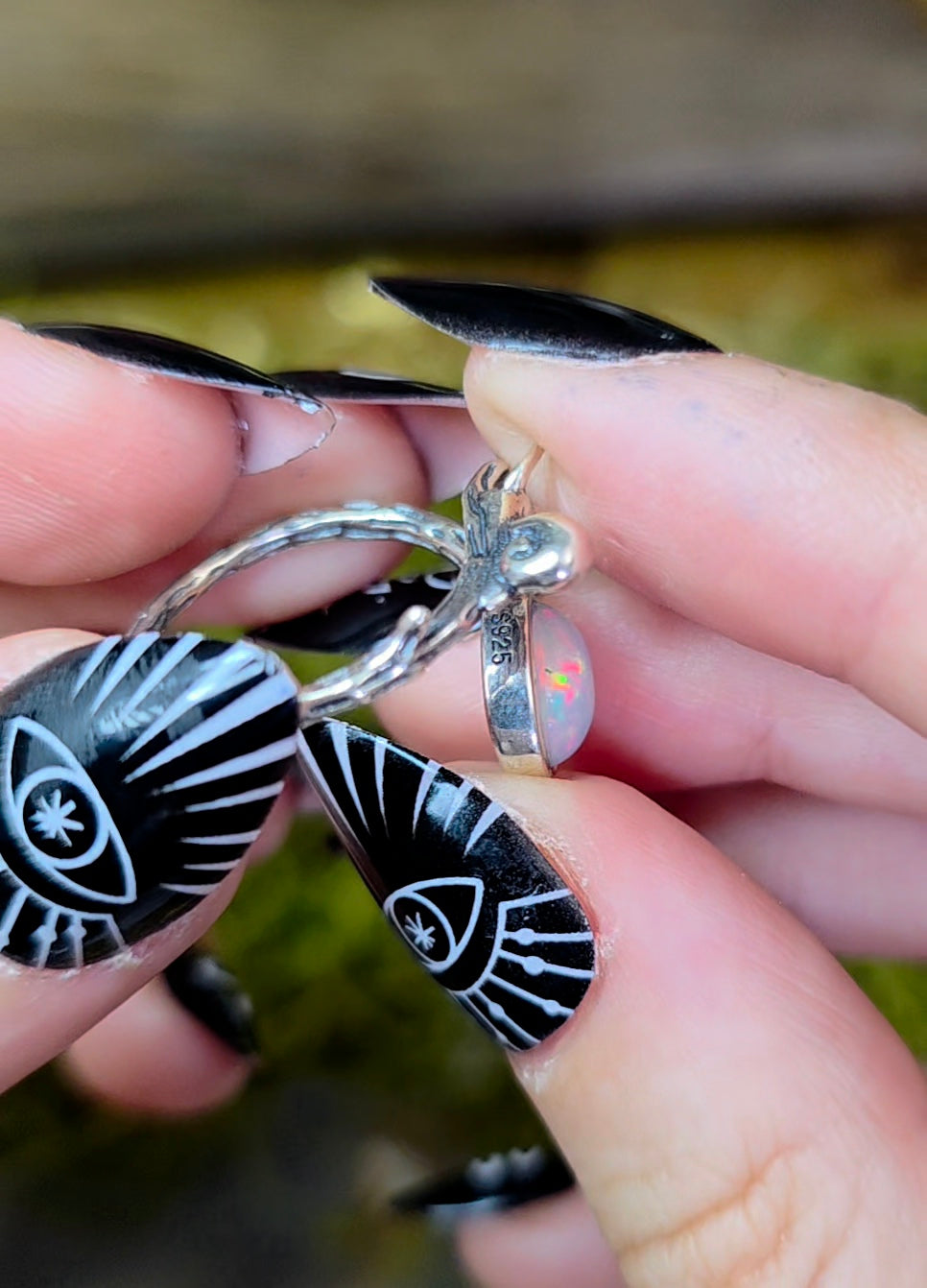 White Honeycomb Opal Snail Ring