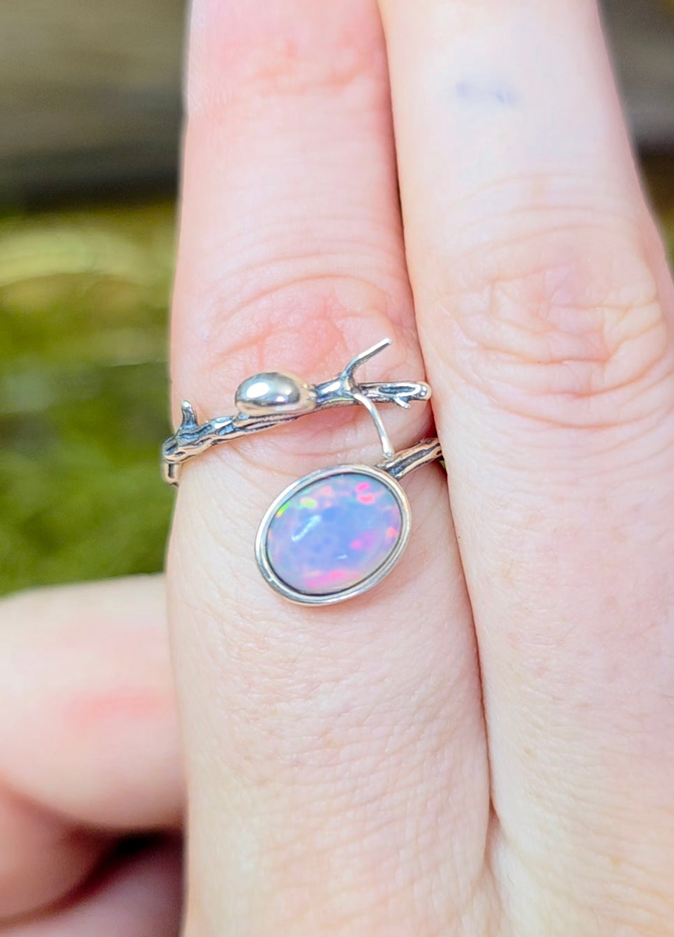 White Honeycomb Opal Snail Ring
