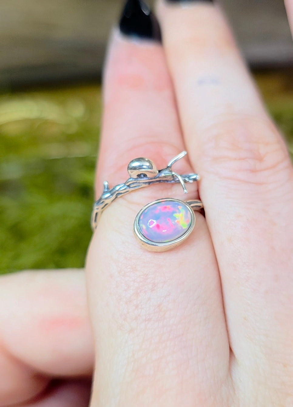 White Honeycomb Opal Snail Ring