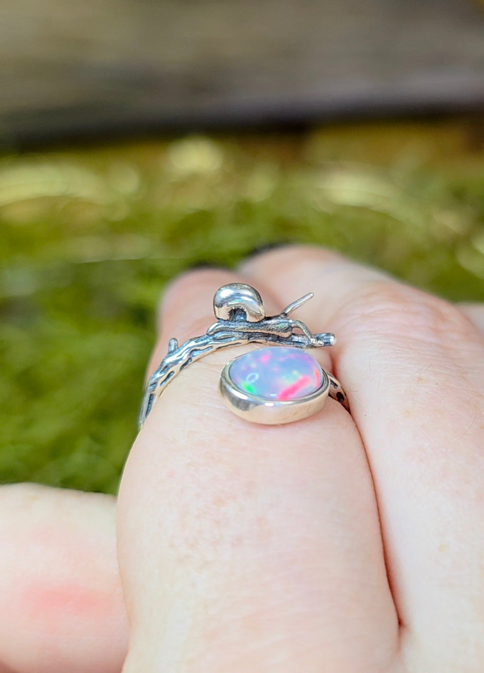 White Honeycomb Opal Snail Ring