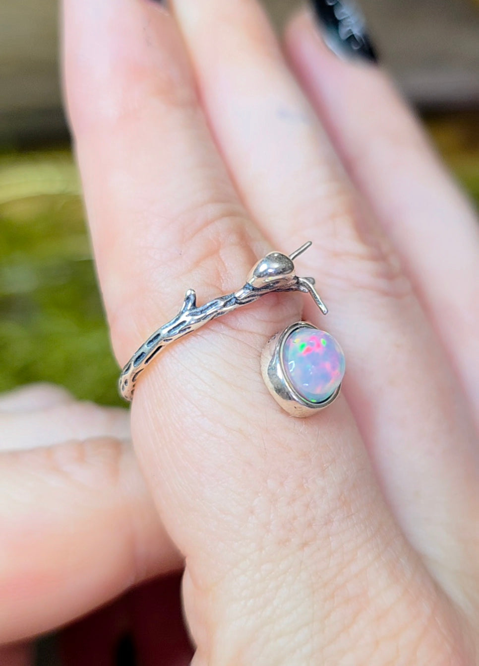 White Honeycomb Opal Snail Ring