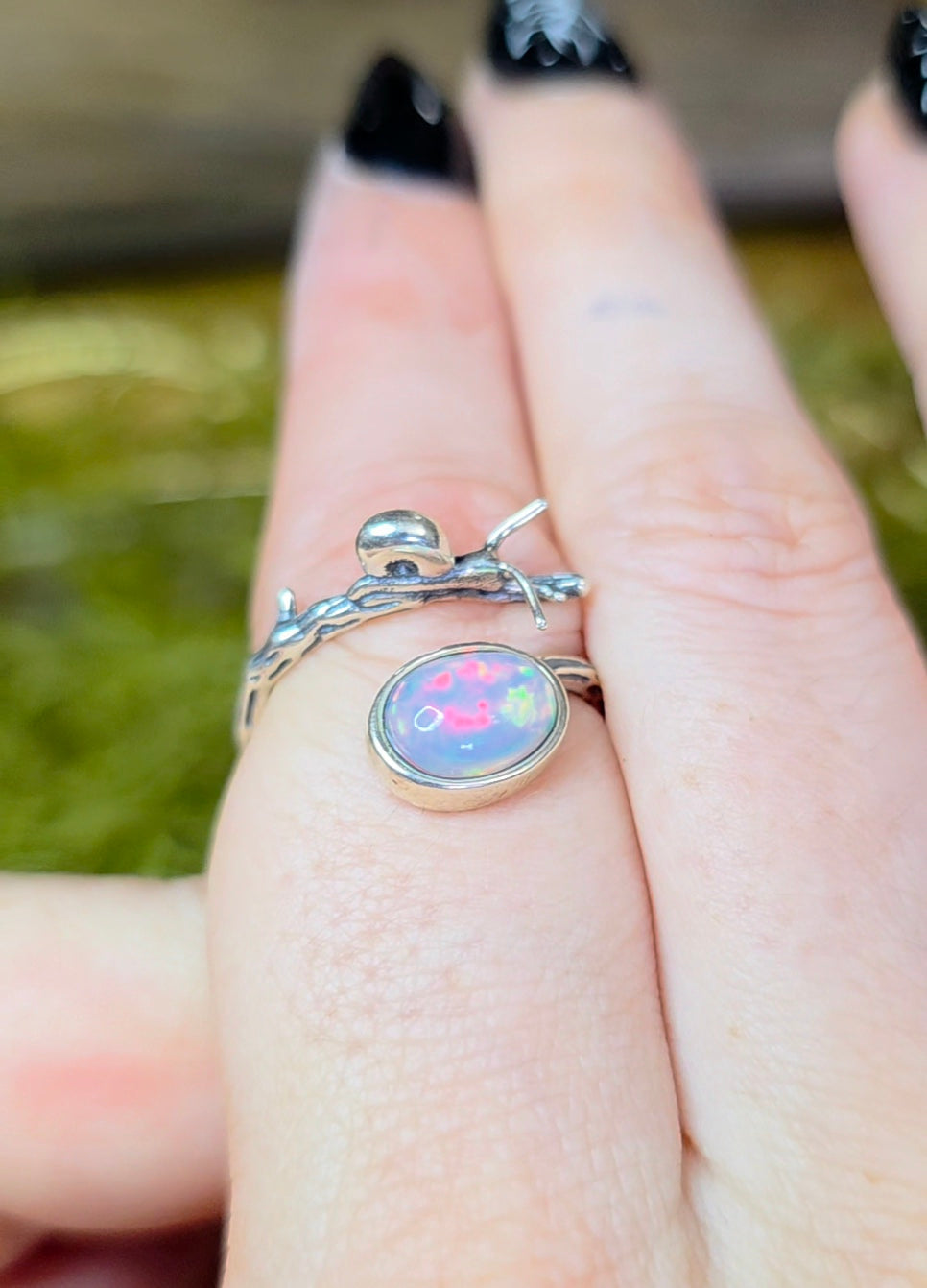 White Honeycomb Opal Snail Ring