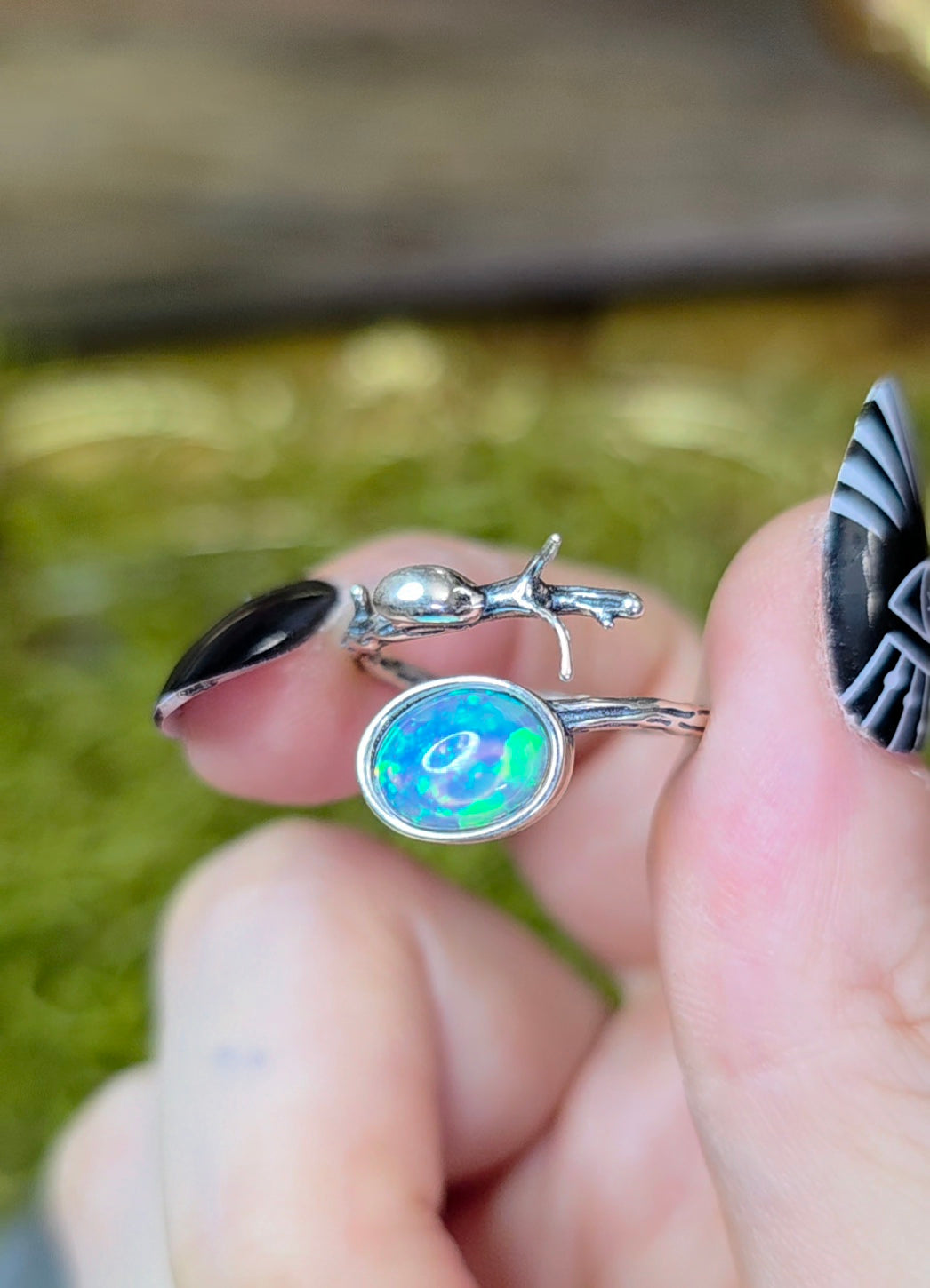 White Star Opal Snail Ring