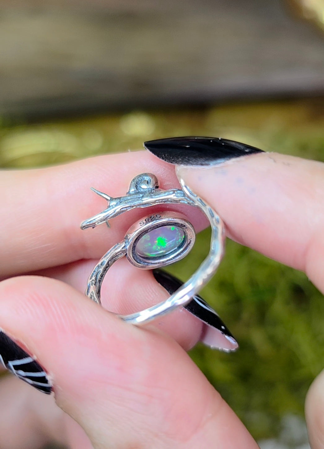 White Star Opal Snail Ring