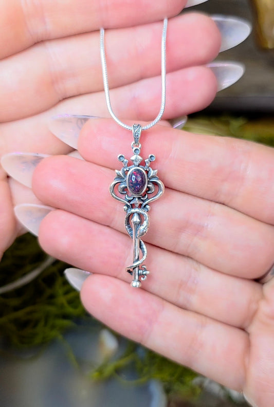 Black Opal Snake and Key Pendant