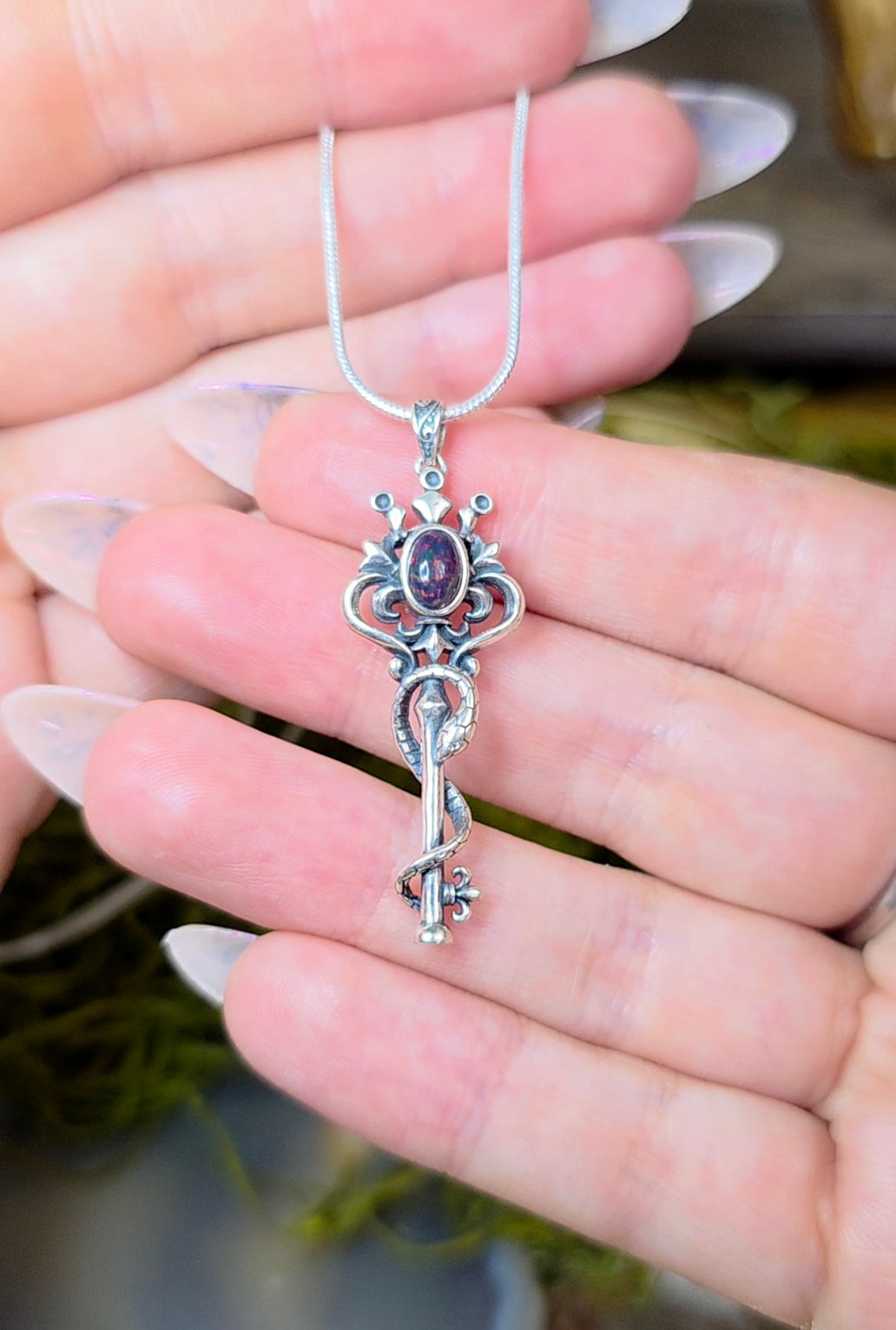 Black Opal Snake and Key Pendant