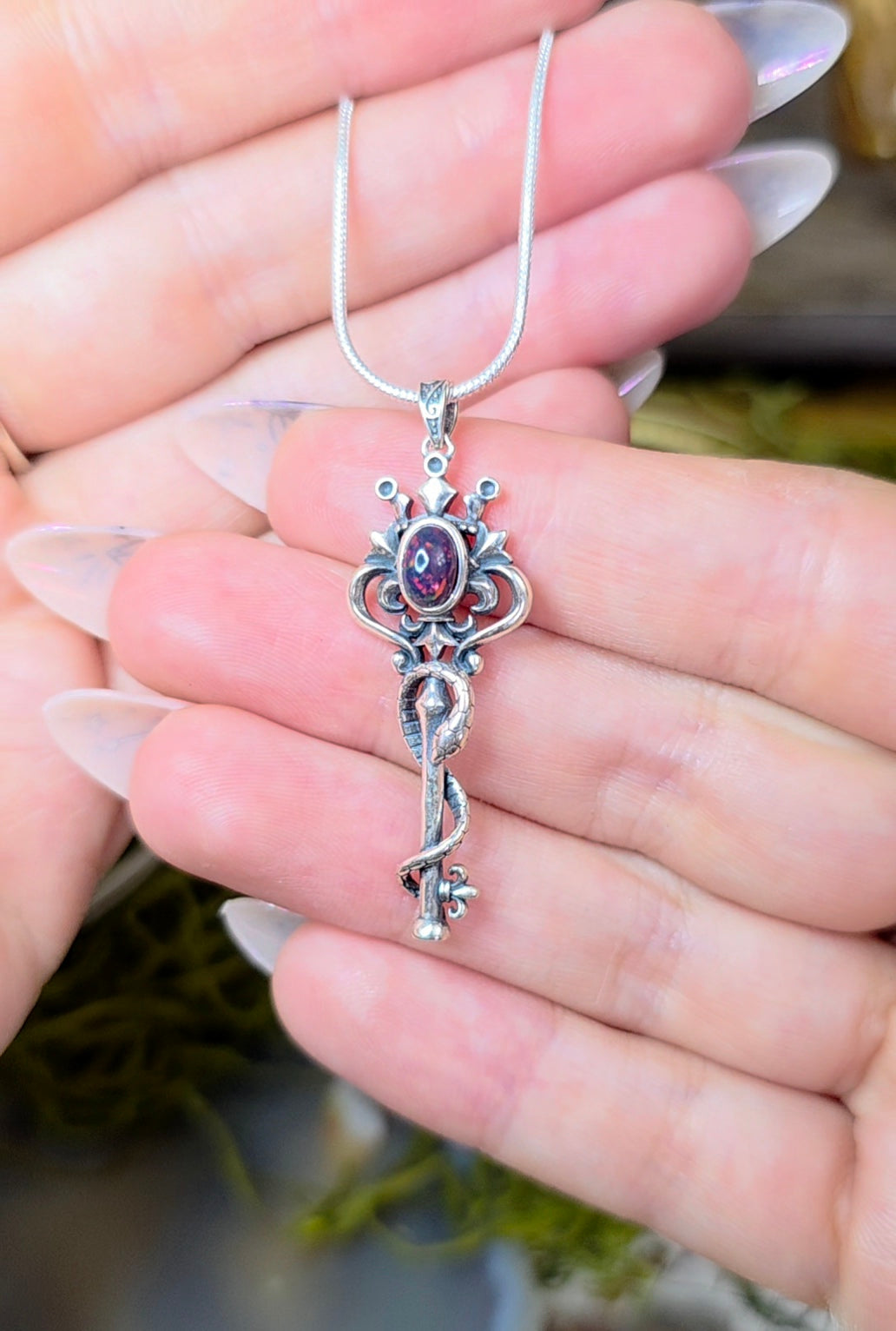 Black Opal Snake and Key Pendant