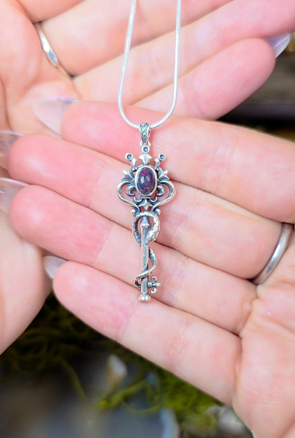 Black Opal Snake and Key Pendant