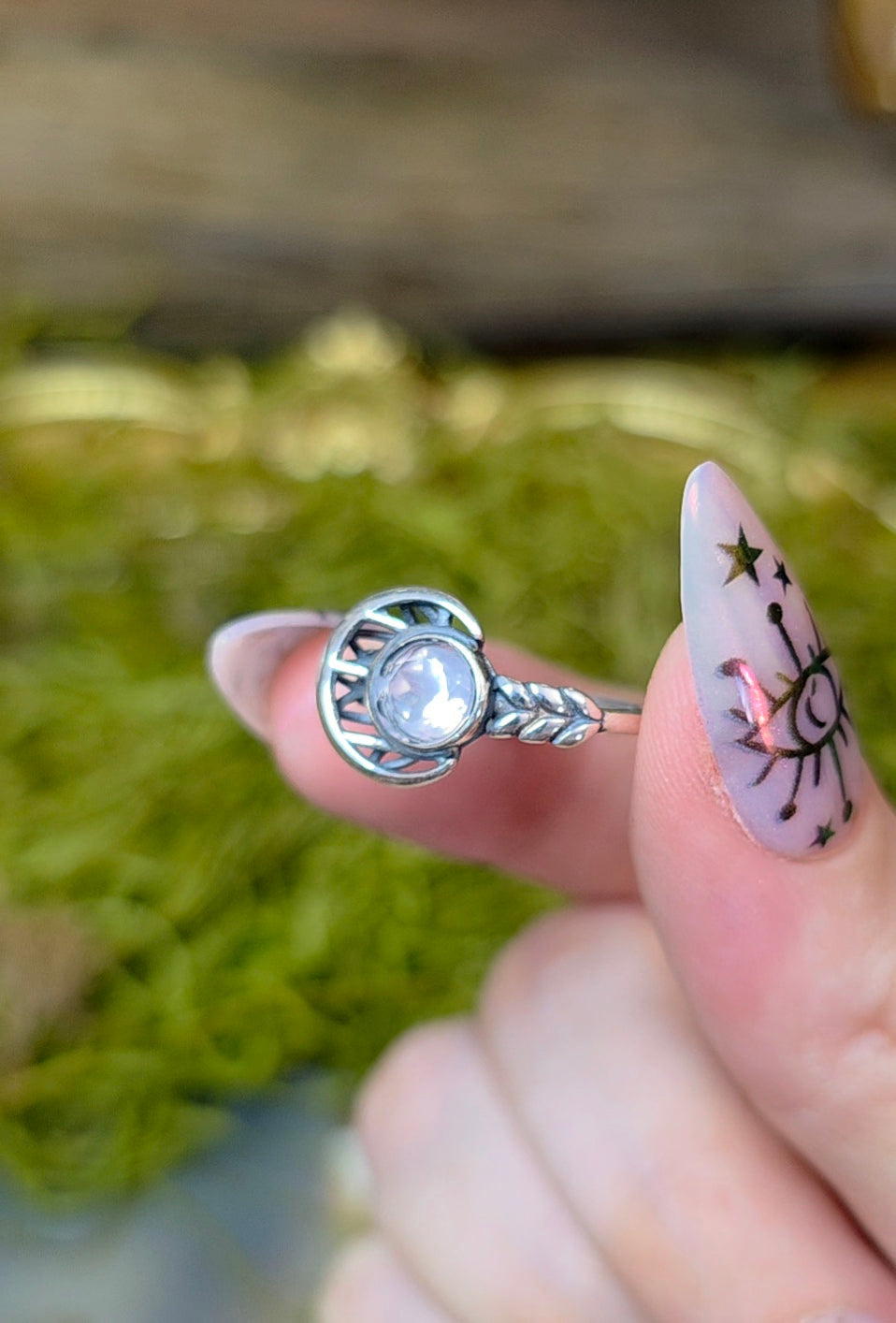 Rose Quartz Moon Ring