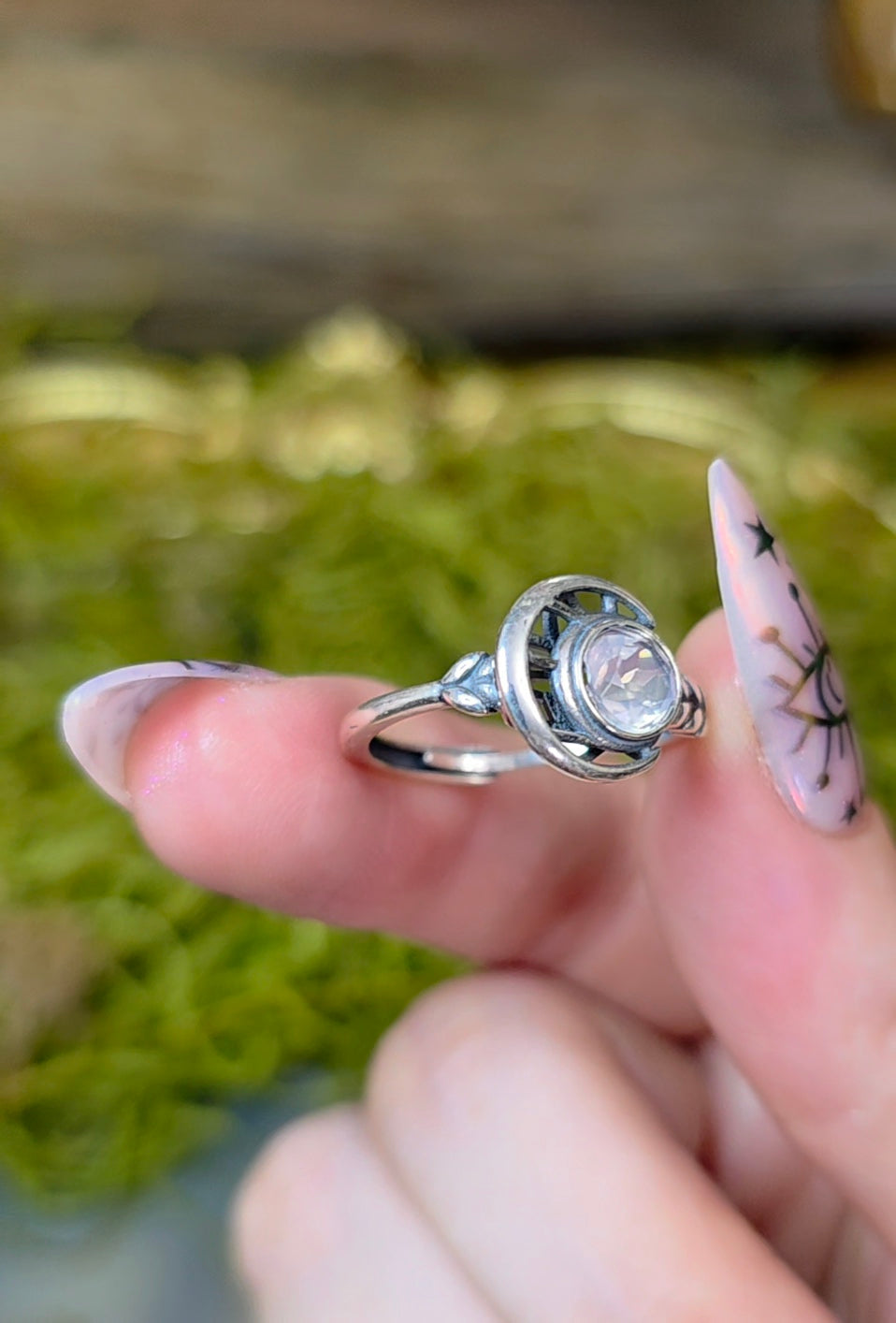Rose Quartz Moon Ring