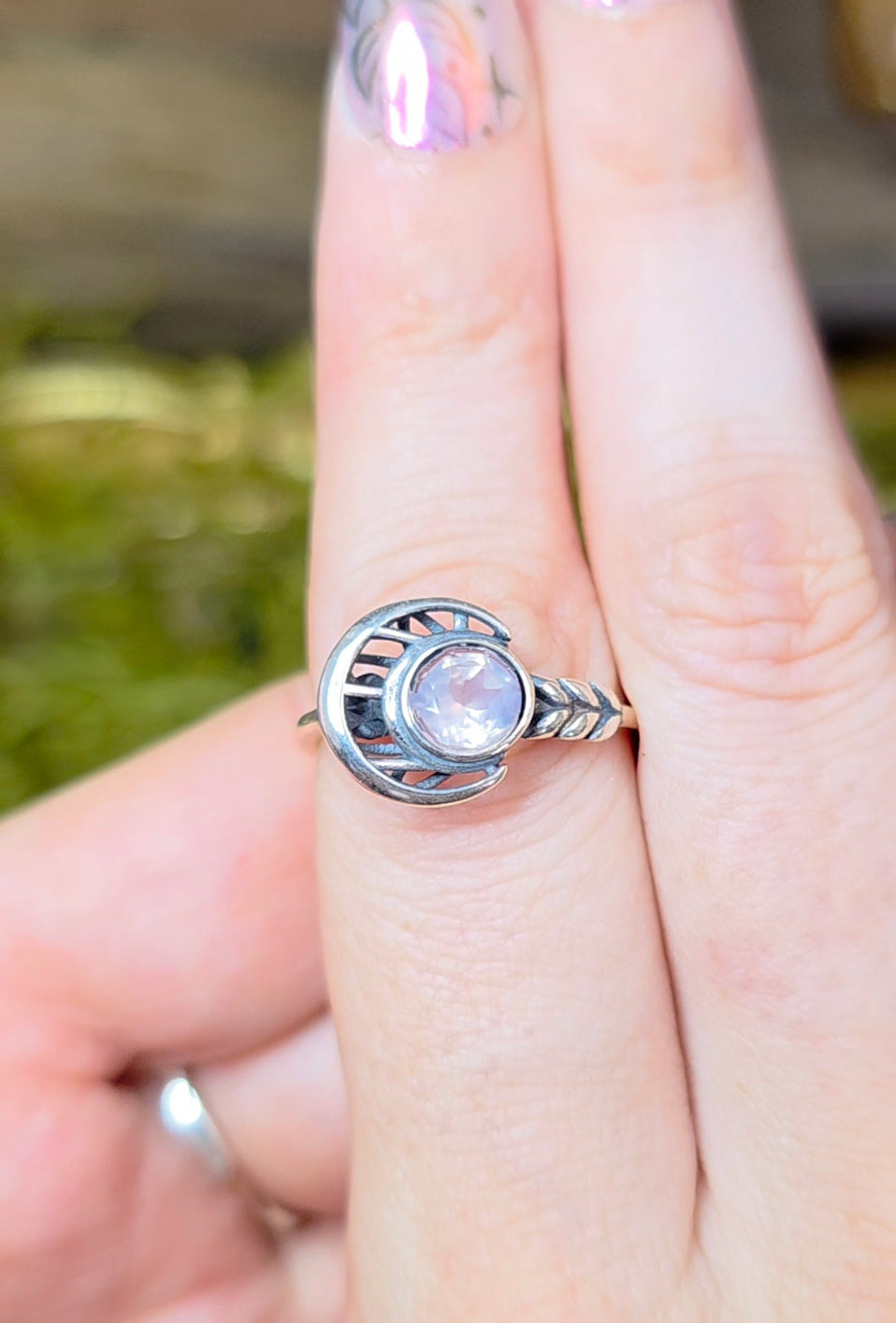 Rose Quartz Moon Ring