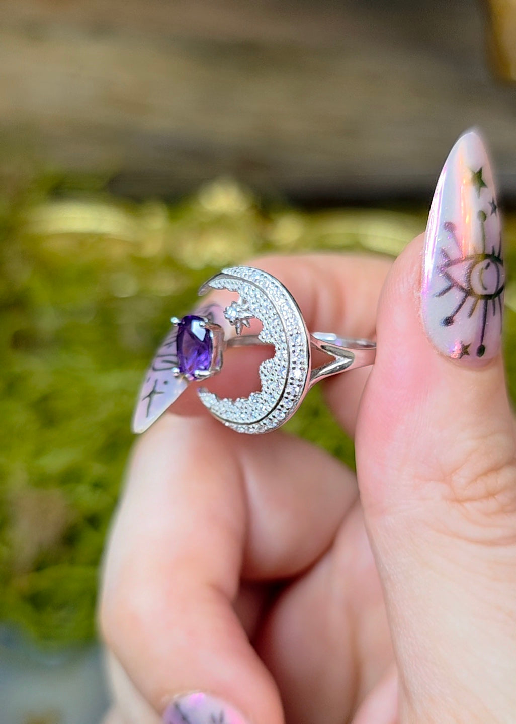 Amethyst Moon Ring