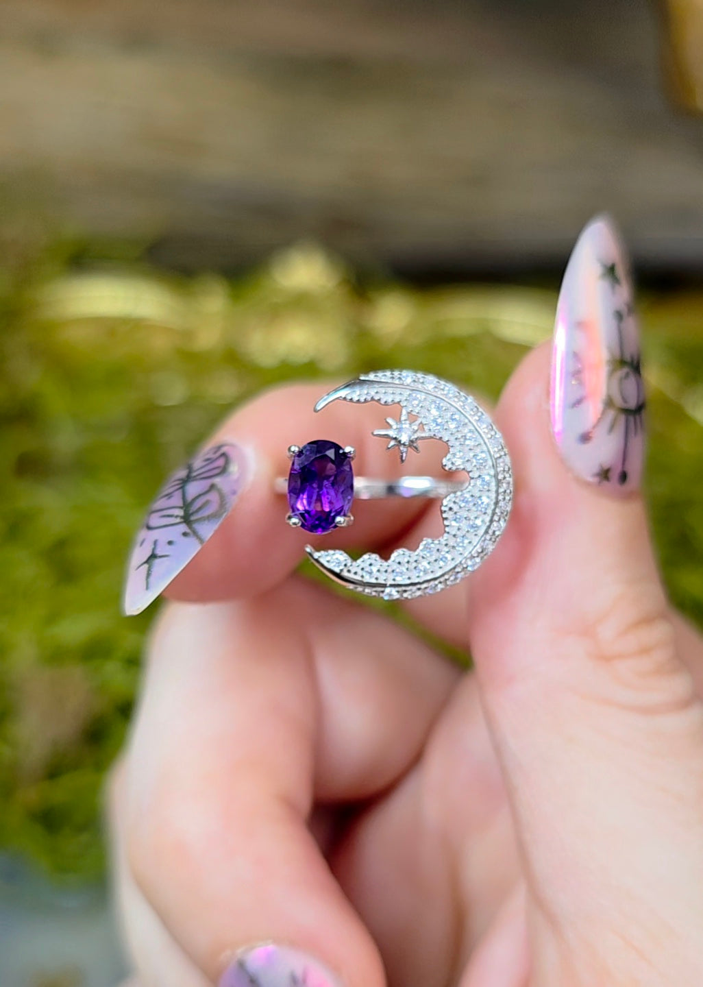Amethyst Moon Ring