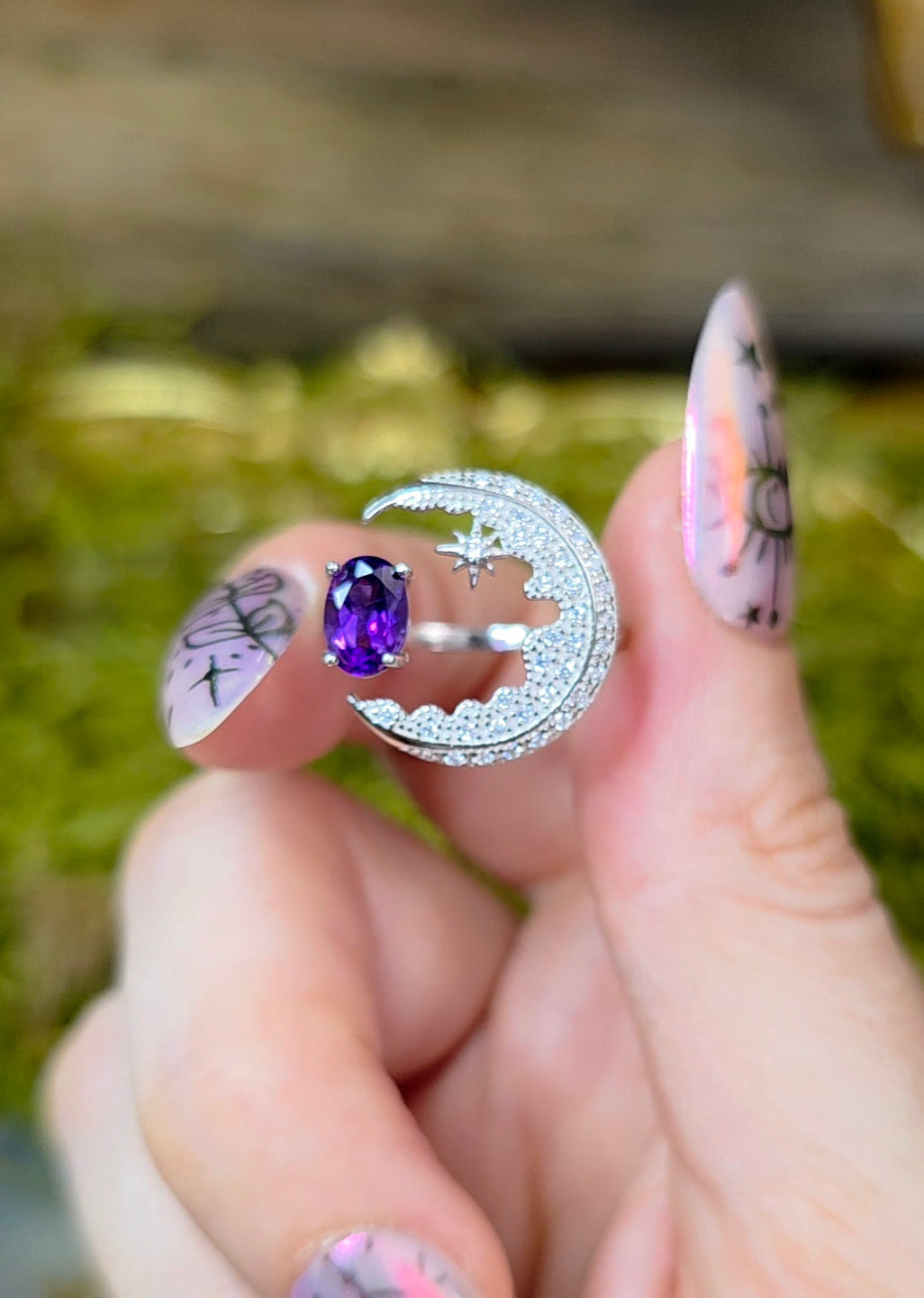 Amethyst Moon Ring