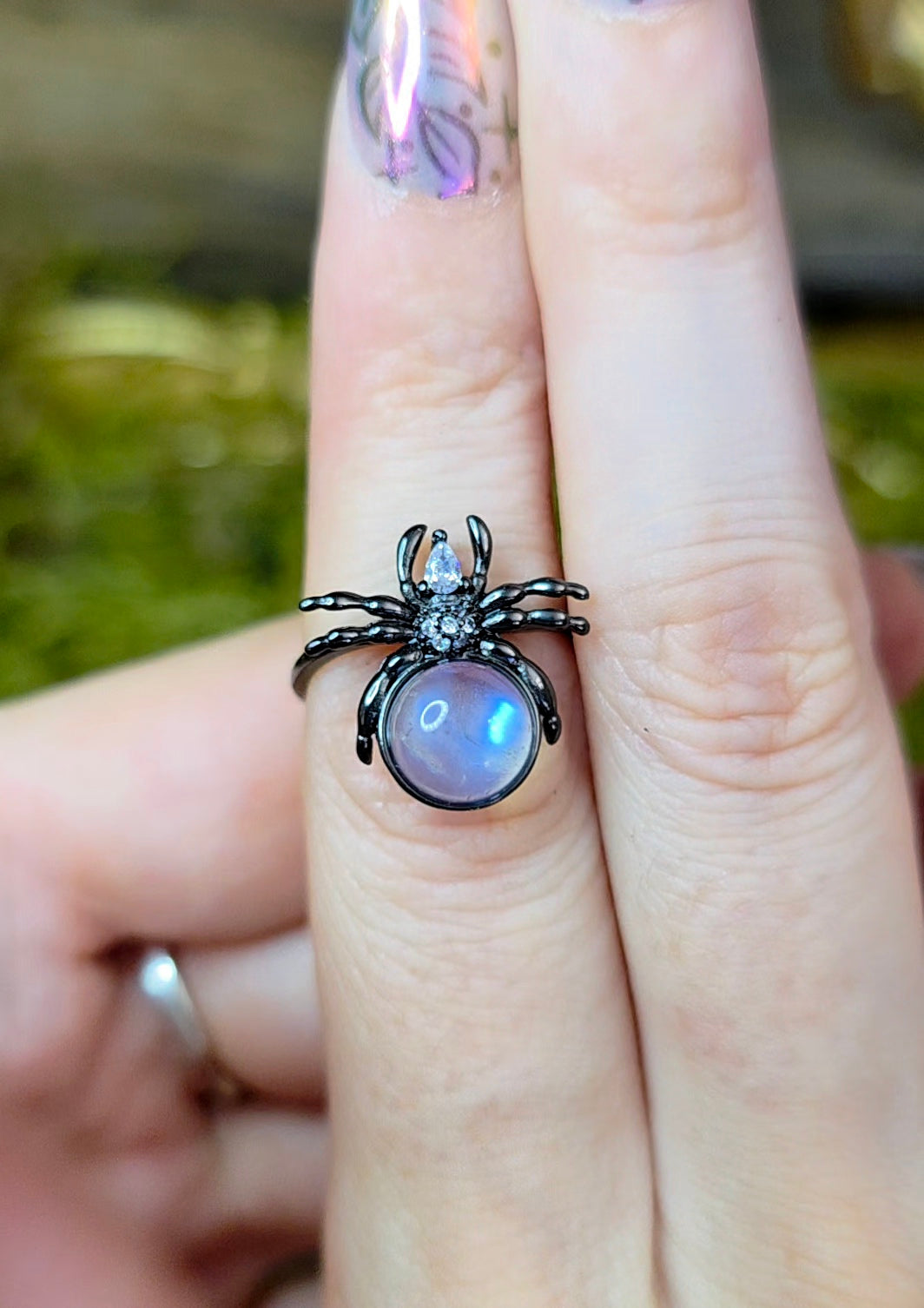 Rainbow Moonstone Spider Ring