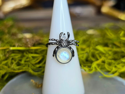 Rainbow Moonstone Spider Ring