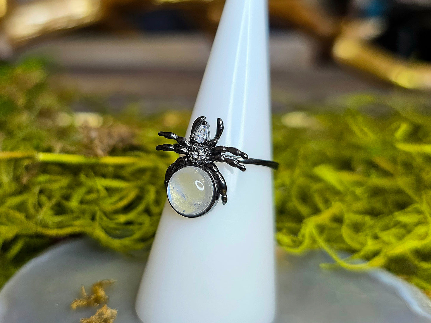 Rainbow Moonstone Spider Ring