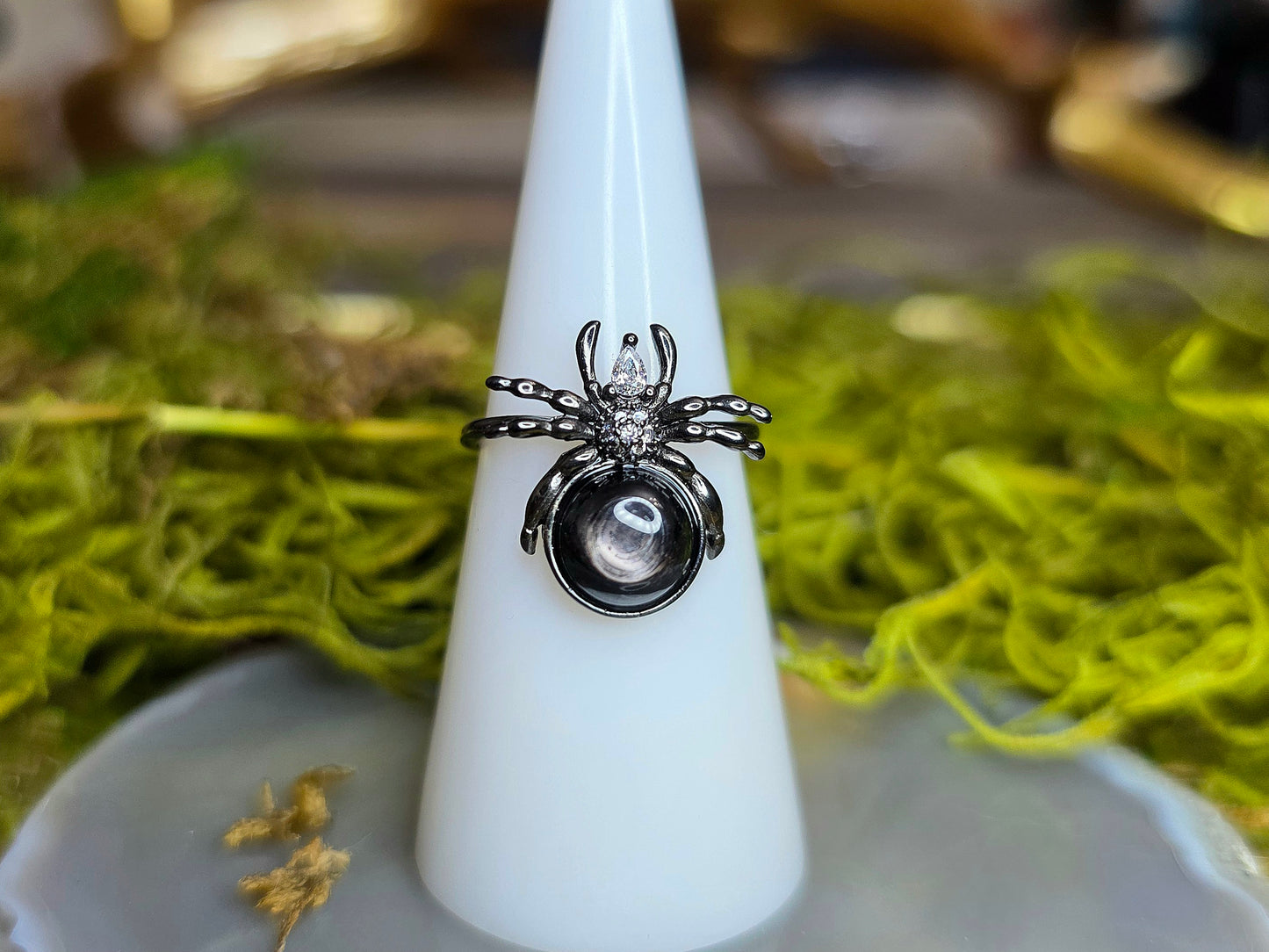 Hypersthene Spider Ring