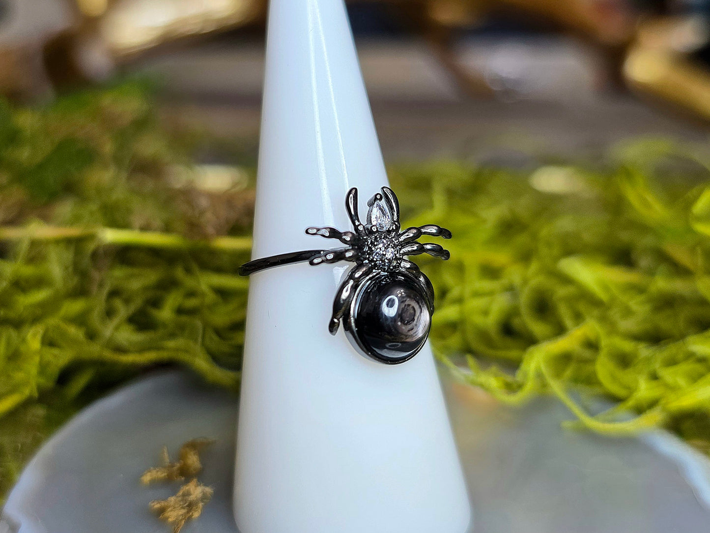 Hypersthene Spider Ring