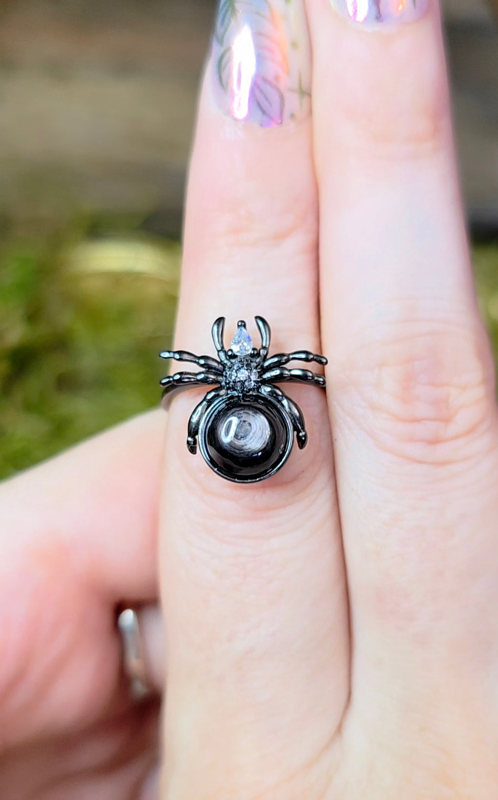 Hypersthene Spider Ring
