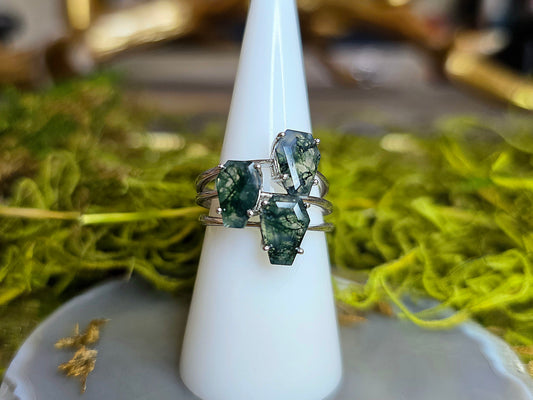 Moss Agate Coffin Ring B