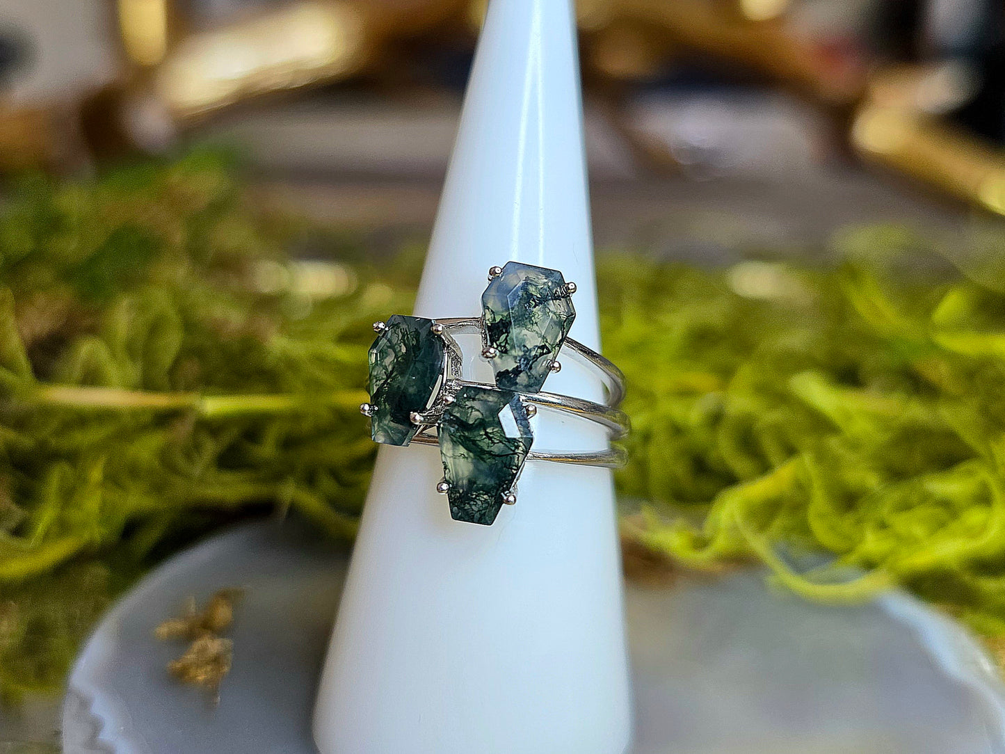 Moss Agate Coffin Ring B