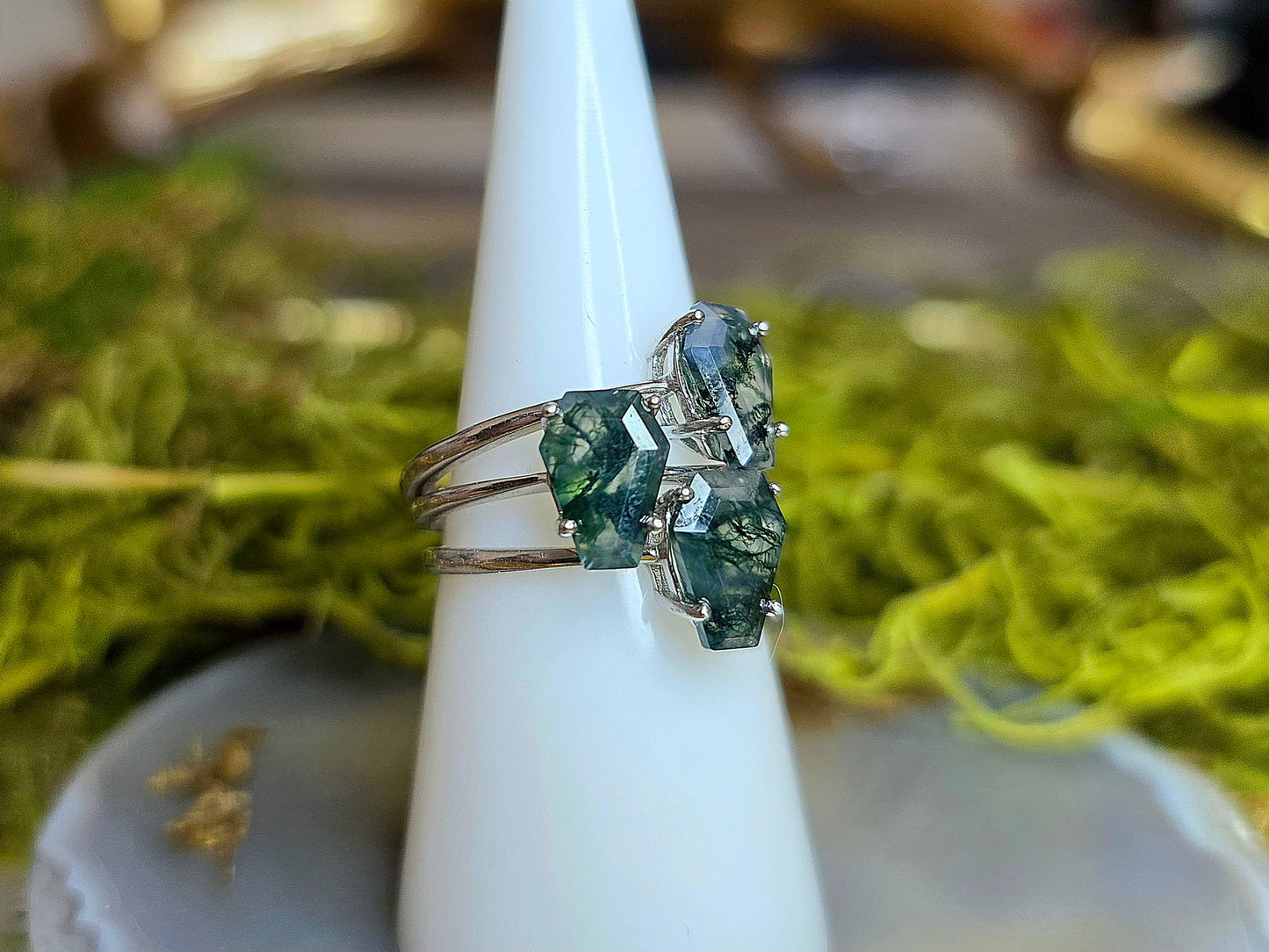 Moss Agate Coffin Ring B