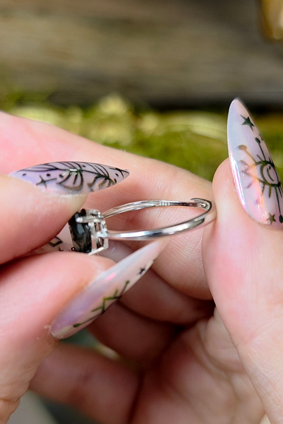 Moss Agate Coffin Ring B