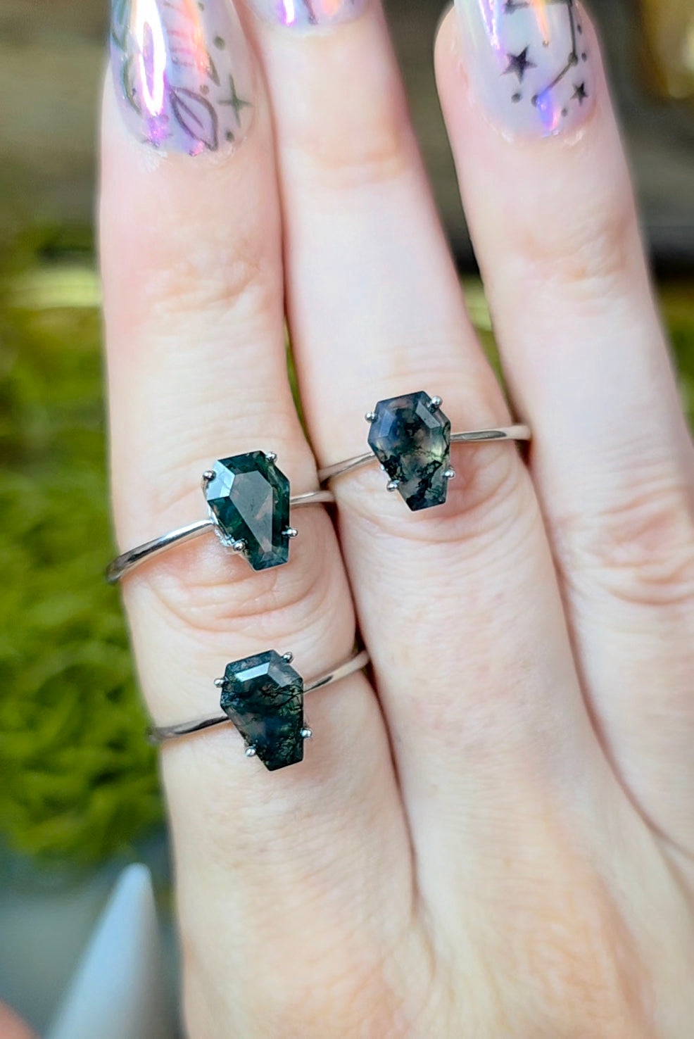 Moss Agate Coffin Ring B