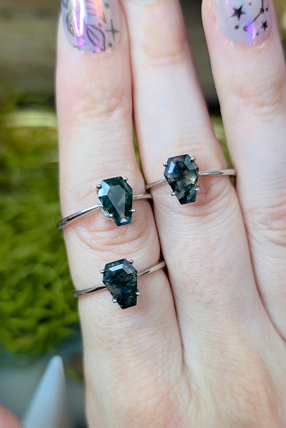 Moss Agate Coffin Ring B