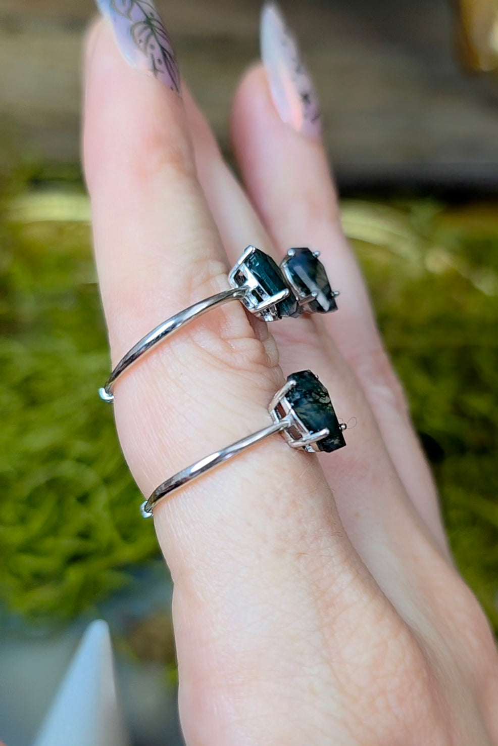 Moss Agate Coffin Ring B