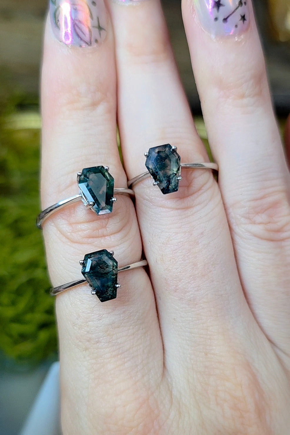 Moss Agate Coffin Ring B