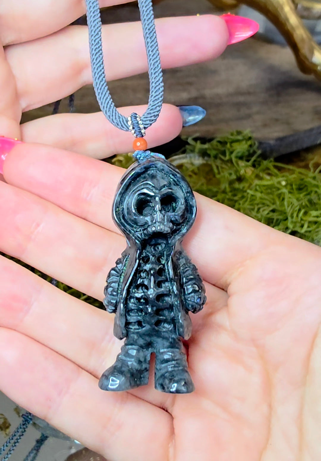 Black Jadeite Skeleton Pendant Necklace